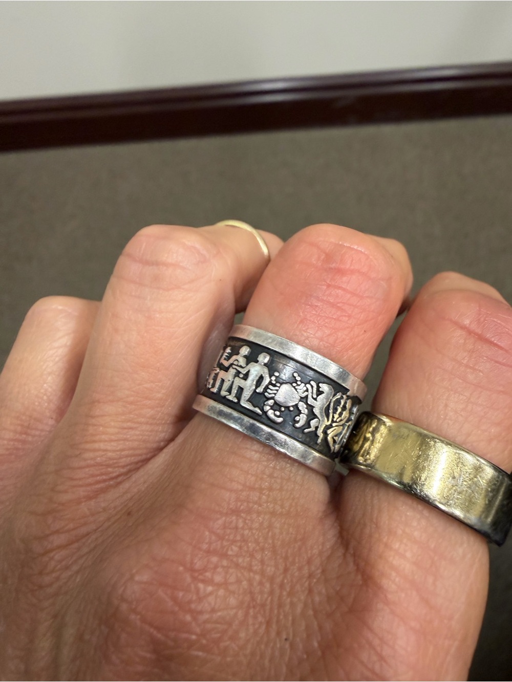 925 Sterling Silver Mexican Artisan, Wide Band Astrology Ring. Size 8.75